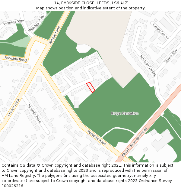 14, PARKSIDE CLOSE, LEEDS, LS6 4LZ: Location map and indicative extent of plot