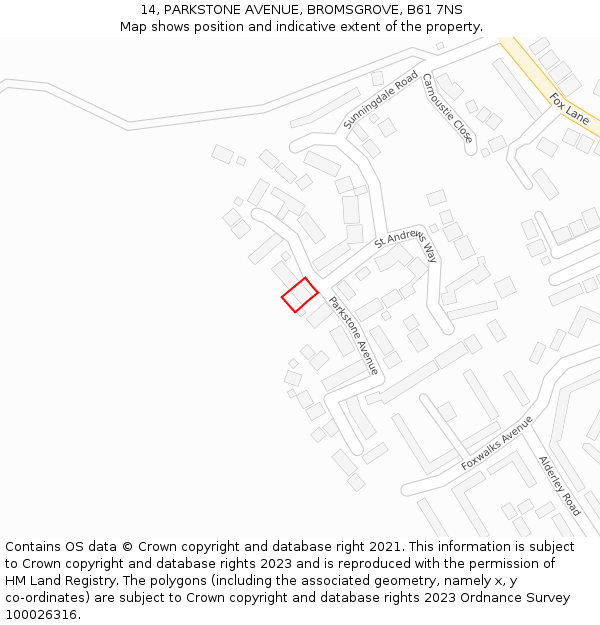 14, PARKSTONE AVENUE, BROMSGROVE, B61 7NS: Location map and indicative extent of plot