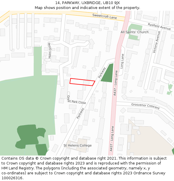 14, PARKWAY, UXBRIDGE, UB10 9JX: Location map and indicative extent of plot