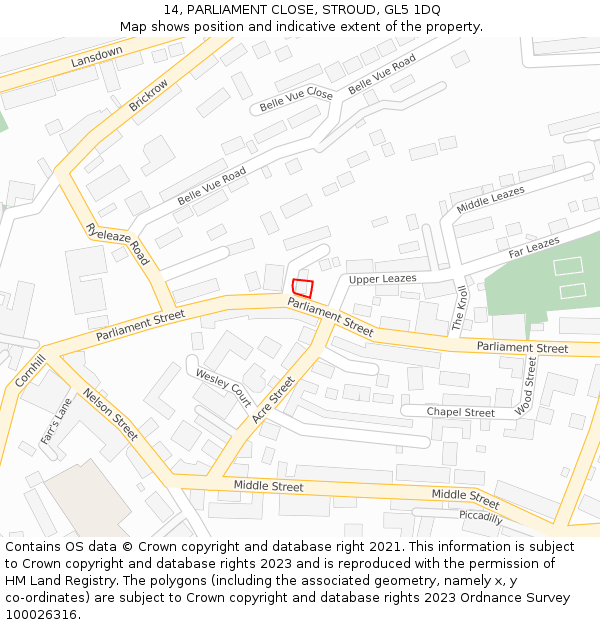 14, PARLIAMENT CLOSE, STROUD, GL5 1DQ: Location map and indicative extent of plot