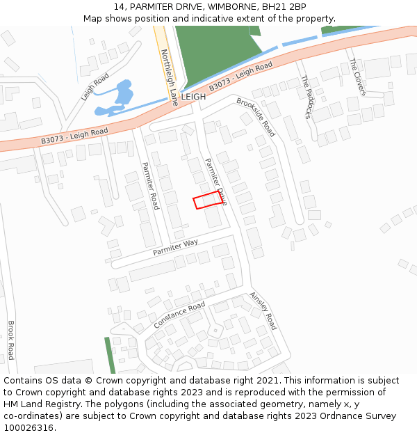 14, PARMITER DRIVE, WIMBORNE, BH21 2BP: Location map and indicative extent of plot