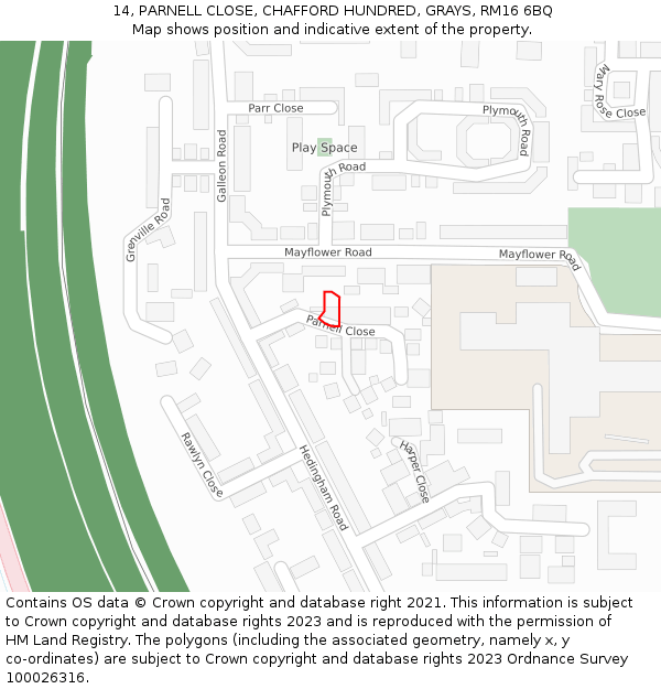 14, PARNELL CLOSE, CHAFFORD HUNDRED, GRAYS, RM16 6BQ: Location map and indicative extent of plot