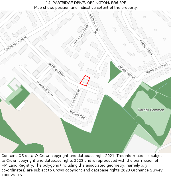 14, PARTRIDGE DRIVE, ORPINGTON, BR6 8PE: Location map and indicative extent of plot