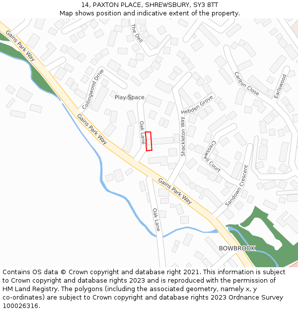 14, PAXTON PLACE, SHREWSBURY, SY3 8TT: Location map and indicative extent of plot