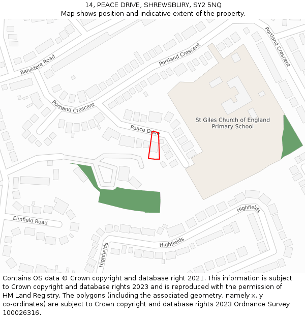 14, PEACE DRIVE, SHREWSBURY, SY2 5NQ: Location map and indicative extent of plot