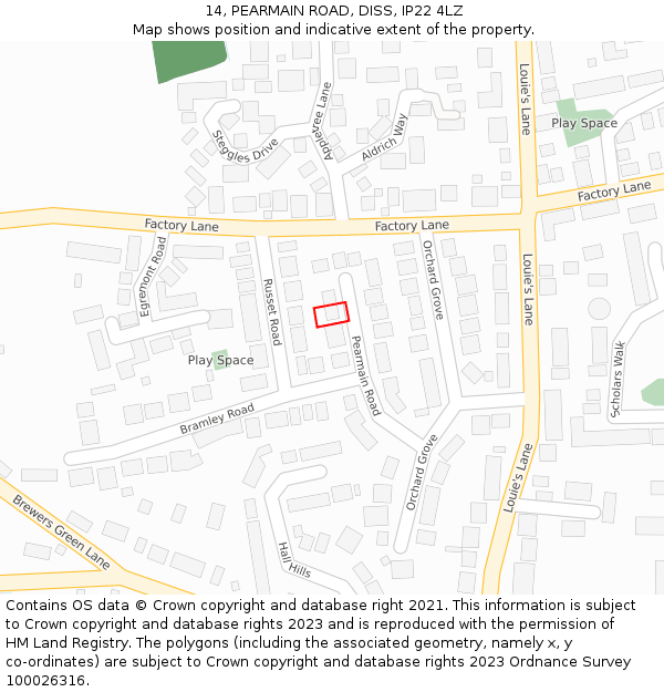 14, PEARMAIN ROAD, DISS, IP22 4LZ: Location map and indicative extent of plot
