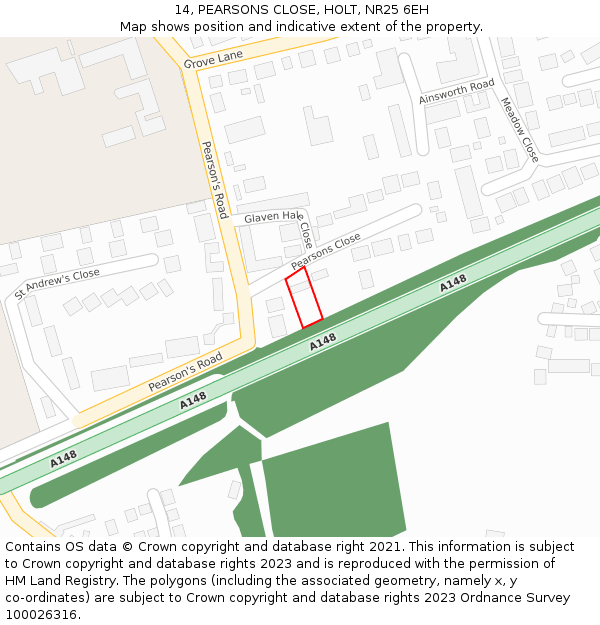 14, PEARSONS CLOSE, HOLT, NR25 6EH: Location map and indicative extent of plot