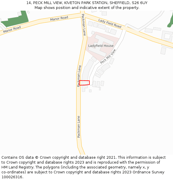 14, PECK MILL VIEW, KIVETON PARK STATION, SHEFFIELD, S26 6UY: Location map and indicative extent of plot