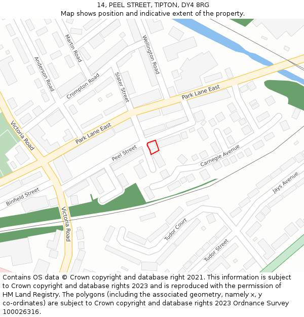 14, PEEL STREET, TIPTON, DY4 8RG: Location map and indicative extent of plot