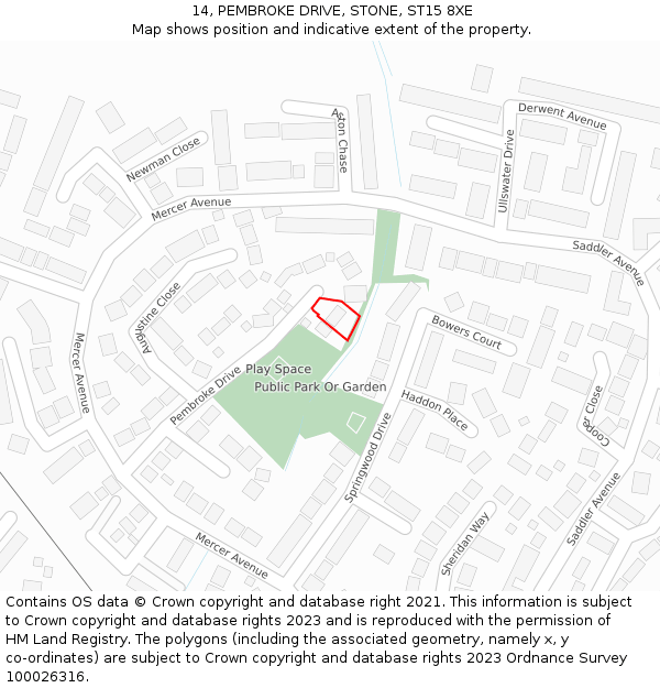 14, PEMBROKE DRIVE, STONE, ST15 8XE: Location map and indicative extent of plot