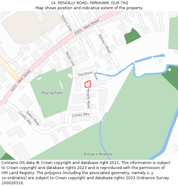 14, PENGILLY ROAD, FARNHAM, GU9 7XQ: Location map and indicative extent of plot