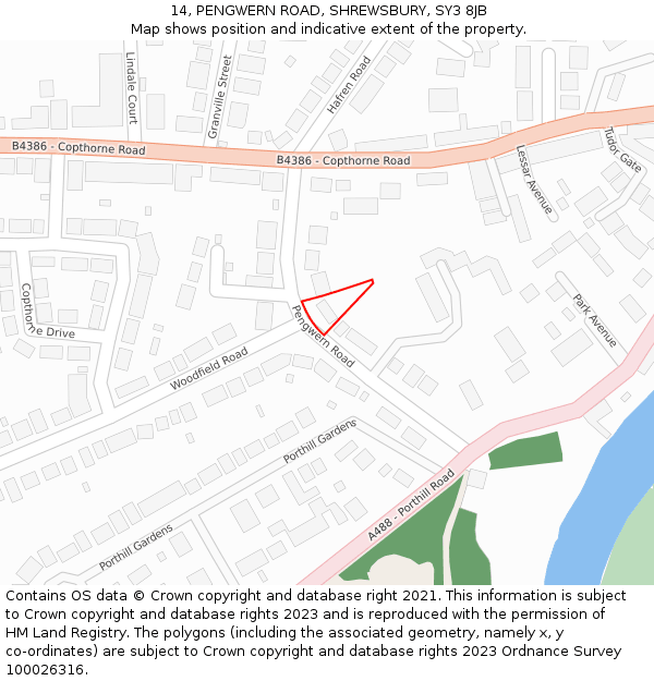 14, PENGWERN ROAD, SHREWSBURY, SY3 8JB: Location map and indicative extent of plot