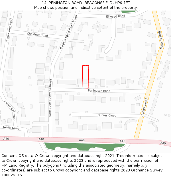 14, PENINGTON ROAD, BEACONSFIELD, HP9 1ET: Location map and indicative extent of plot