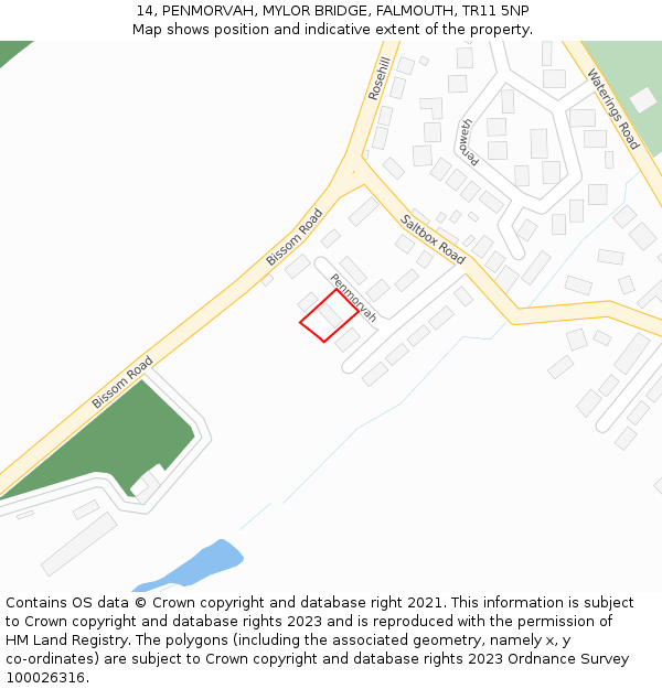 14, PENMORVAH, MYLOR BRIDGE, FALMOUTH, TR11 5NP: Location map and indicative extent of plot