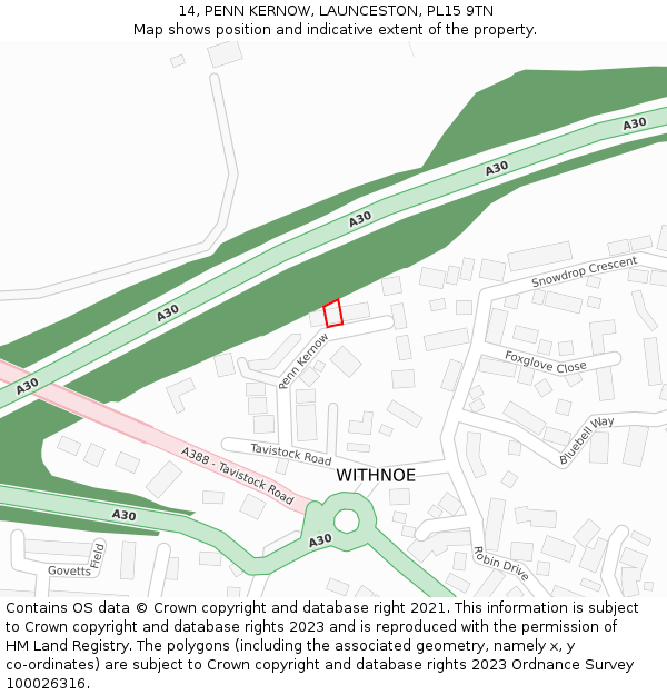 14, PENN KERNOW, LAUNCESTON, PL15 9TN: Location map and indicative extent of plot