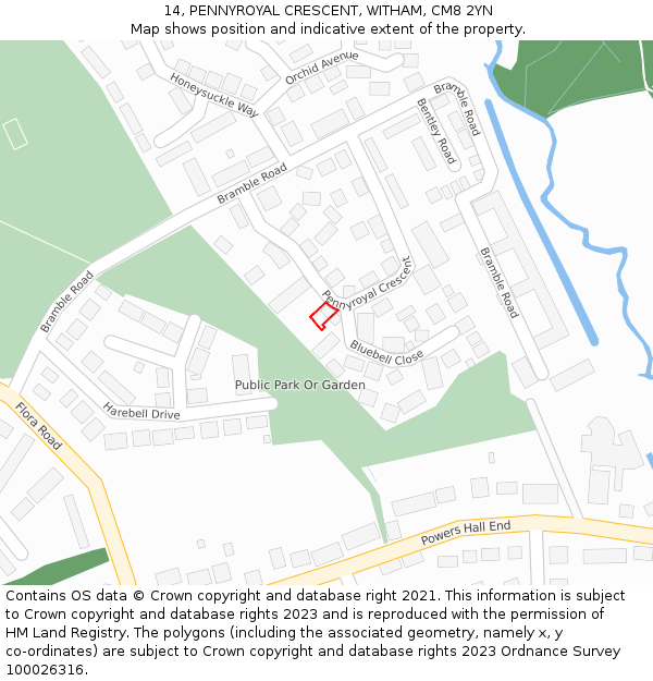 14, PENNYROYAL CRESCENT, WITHAM, CM8 2YN: Location map and indicative extent of plot