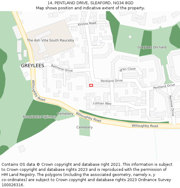 14, PENTLAND DRIVE, SLEAFORD, NG34 8GD: Location map and indicative extent of plot