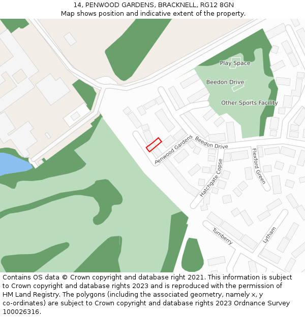 14, PENWOOD GARDENS, BRACKNELL, RG12 8GN: Location map and indicative extent of plot