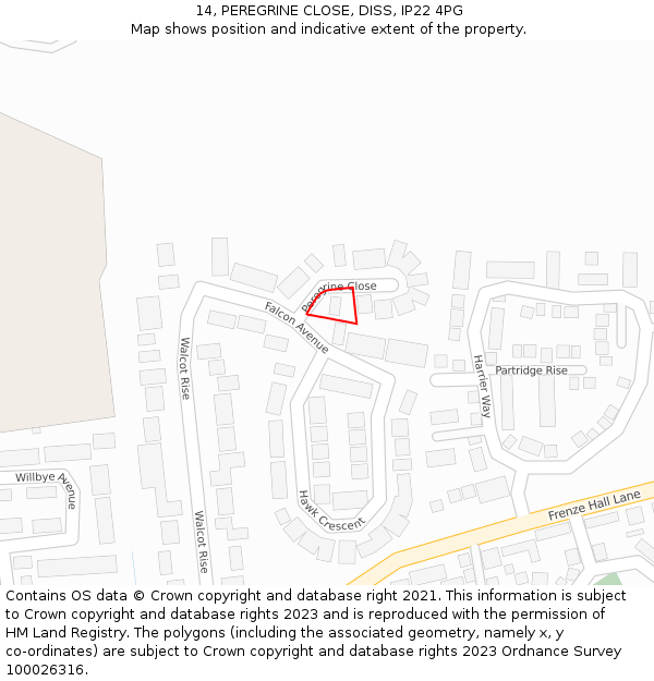 14, PEREGRINE CLOSE, DISS, IP22 4PG: Location map and indicative extent of plot