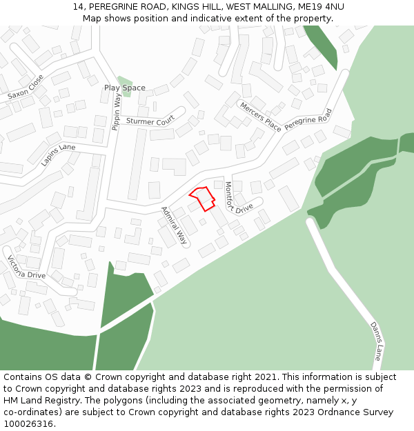 14, PEREGRINE ROAD, KINGS HILL, WEST MALLING, ME19 4NU: Location map and indicative extent of plot