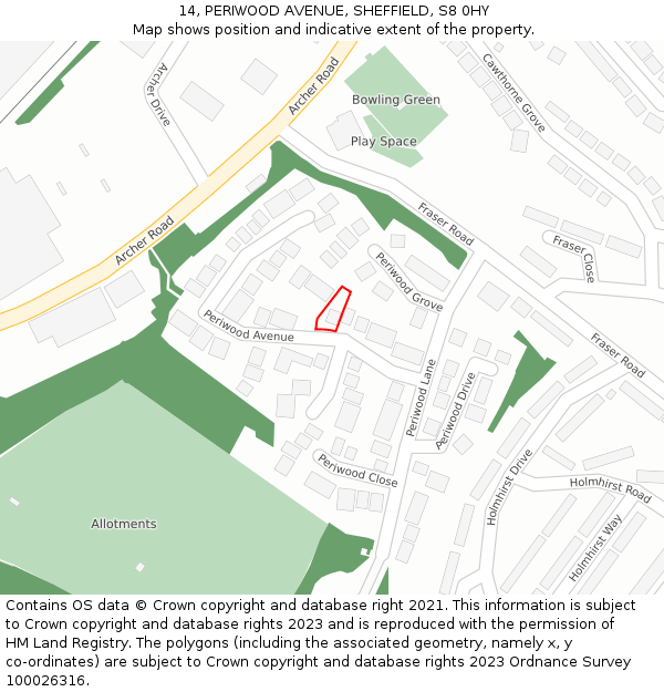 14, PERIWOOD AVENUE, SHEFFIELD, S8 0HY: Location map and indicative extent of plot