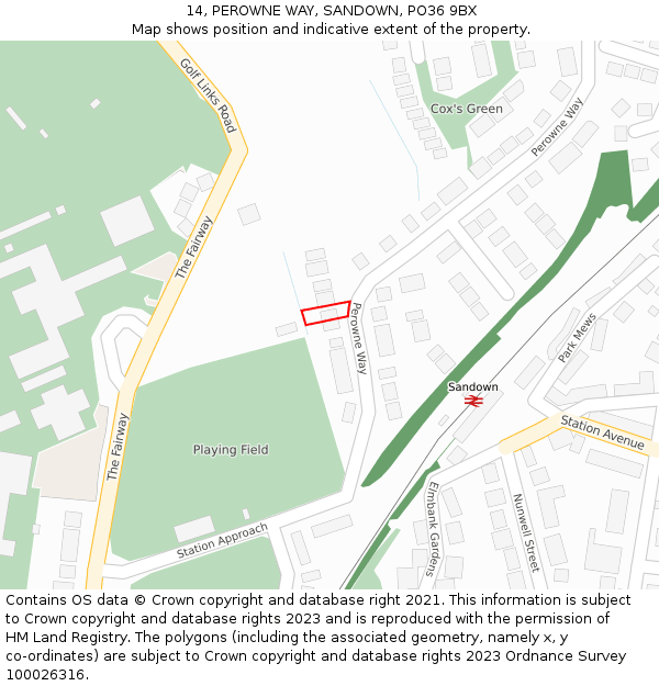 14, PEROWNE WAY, SANDOWN, PO36 9BX: Location map and indicative extent of plot