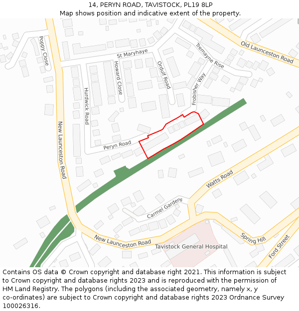 14, PERYN ROAD, TAVISTOCK, PL19 8LP: Location map and indicative extent of plot