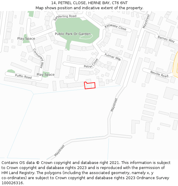 14, PETREL CLOSE, HERNE BAY, CT6 6NT: Location map and indicative extent of plot