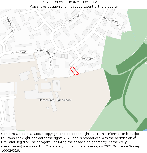 14, PETT CLOSE, HORNCHURCH, RM11 1FF: Location map and indicative extent of plot