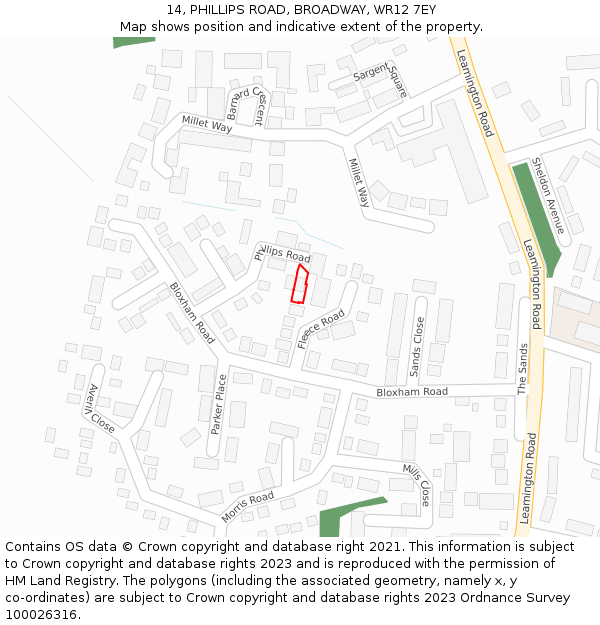 14, PHILLIPS ROAD, BROADWAY, WR12 7EY: Location map and indicative extent of plot