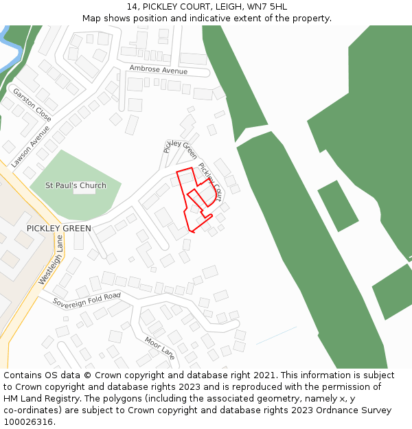 14, PICKLEY COURT, LEIGH, WN7 5HL: Location map and indicative extent of plot