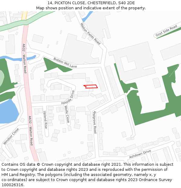 14, PICKTON CLOSE, CHESTERFIELD, S40 2DE: Location map and indicative extent of plot