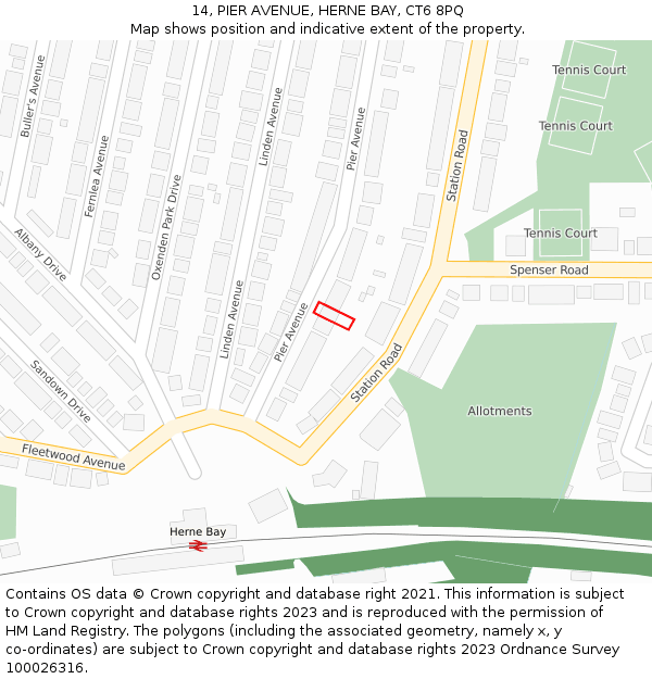 14, PIER AVENUE, HERNE BAY, CT6 8PQ: Location map and indicative extent of plot