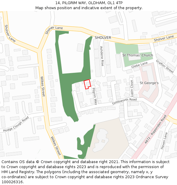 14, PILGRIM WAY, OLDHAM, OL1 4TP: Location map and indicative extent of plot