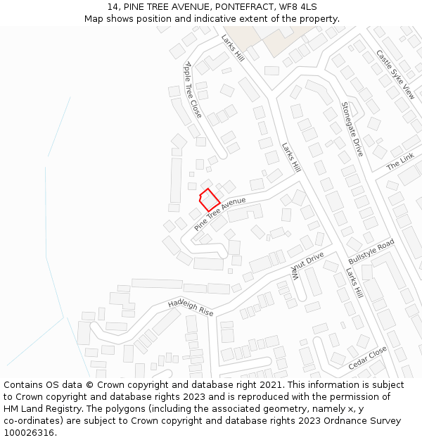 14, PINE TREE AVENUE, PONTEFRACT, WF8 4LS: Location map and indicative extent of plot