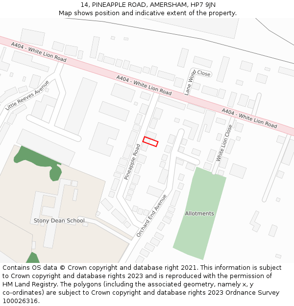 14, PINEAPPLE ROAD, AMERSHAM, HP7 9JN: Location map and indicative extent of plot