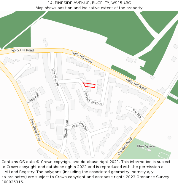 14, PINESIDE AVENUE, RUGELEY, WS15 4RG: Location map and indicative extent of plot