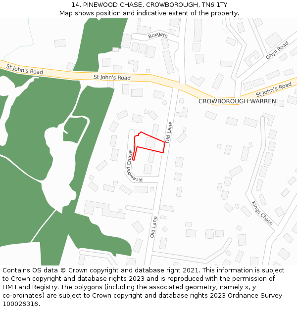 14, PINEWOOD CHASE, CROWBOROUGH, TN6 1TY: Location map and indicative extent of plot