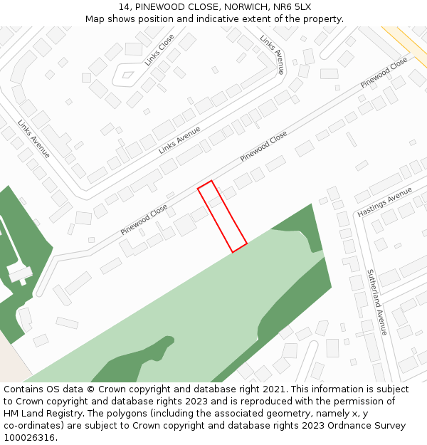 14, PINEWOOD CLOSE, NORWICH, NR6 5LX: Location map and indicative extent of plot