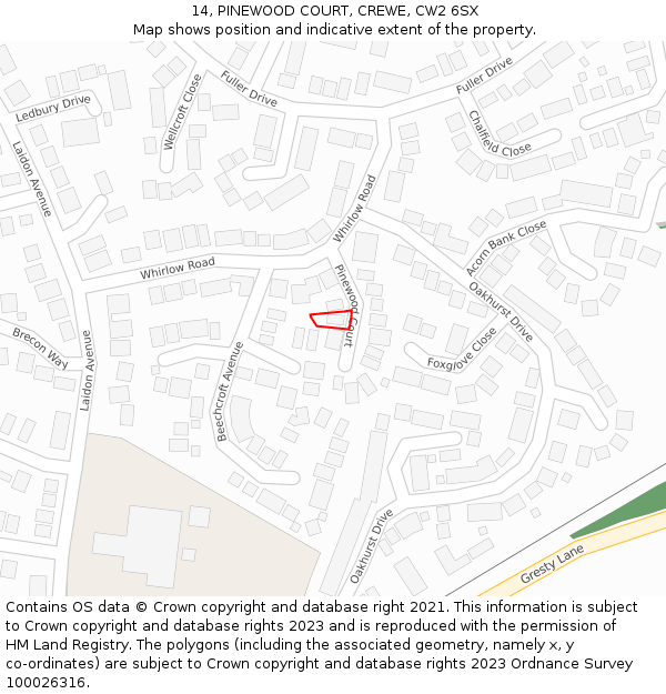 14, PINEWOOD COURT, CREWE, CW2 6SX: Location map and indicative extent of plot