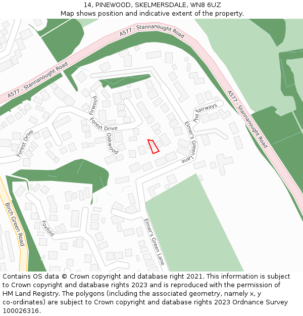 14, PINEWOOD, SKELMERSDALE, WN8 6UZ: Location map and indicative extent of plot