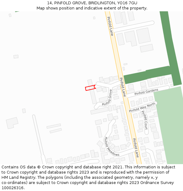 14, PINFOLD GROVE, BRIDLINGTON, YO16 7GU: Location map and indicative extent of plot