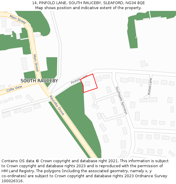 14, PINFOLD LANE, SOUTH RAUCEBY, SLEAFORD, NG34 8QE: Location map and indicative extent of plot