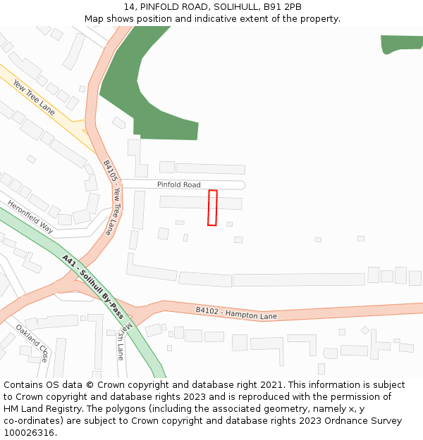 14, PINFOLD ROAD, SOLIHULL, B91 2PB: Location map and indicative extent of plot