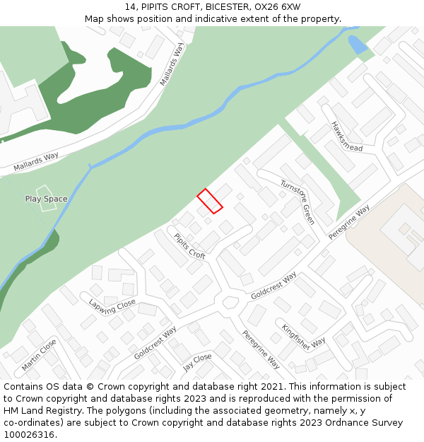 14, PIPITS CROFT, BICESTER, OX26 6XW: Location map and indicative extent of plot