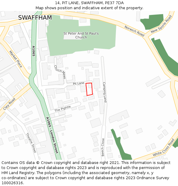14, PIT LANE, SWAFFHAM, PE37 7DA: Location map and indicative extent of plot