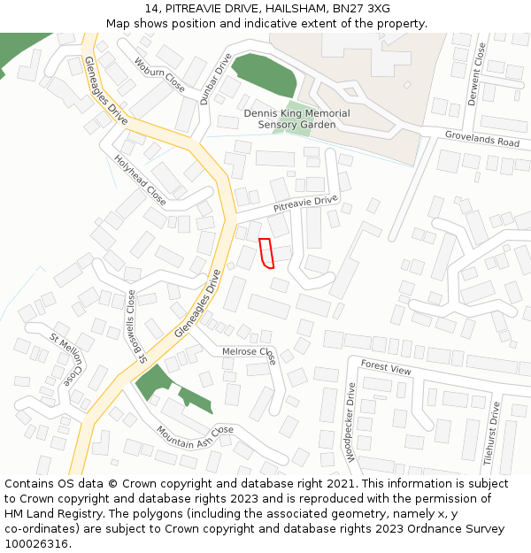 14, PITREAVIE DRIVE, HAILSHAM, BN27 3XG: Location map and indicative extent of plot