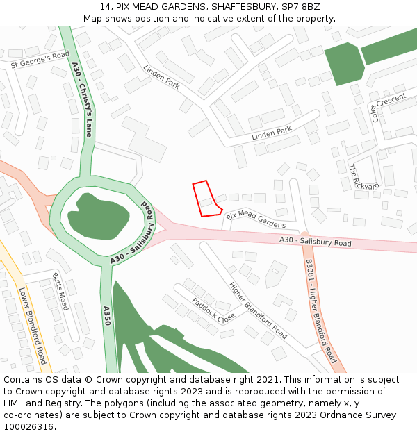 14, PIX MEAD GARDENS, SHAFTESBURY, SP7 8BZ: Location map and indicative extent of plot