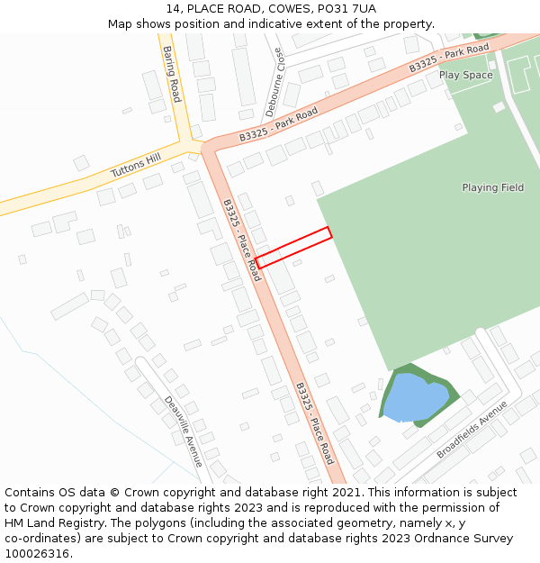 14, PLACE ROAD, COWES, PO31 7UA: Location map and indicative extent of plot