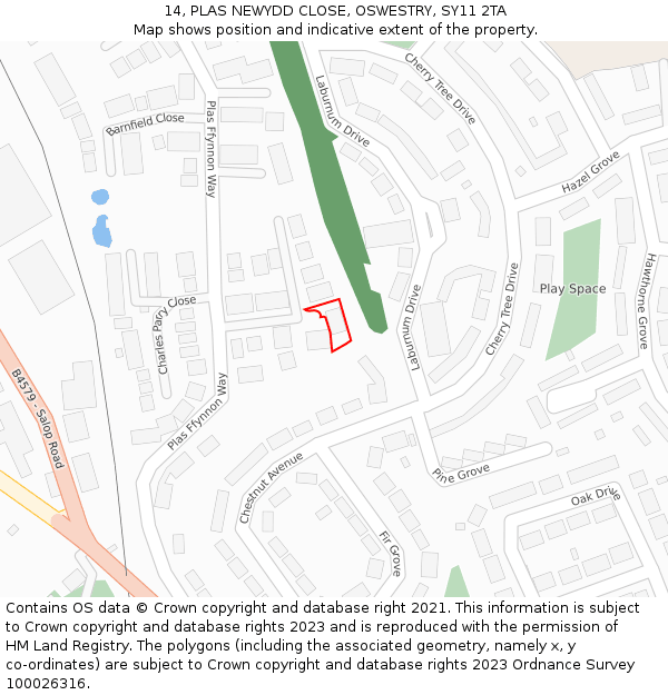 14, PLAS NEWYDD CLOSE, OSWESTRY, SY11 2TA: Location map and indicative extent of plot